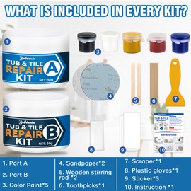 Porcelain Repair Kit, Fiberglass Tub and Tile Repair Kit High-Gloss to Fix Cracks Chips and Dents, Super Adhesion Repair Bathtub, Ceramic, Toilet, Tray, Resin, Marble Shower Sink, Acrylic Quartz