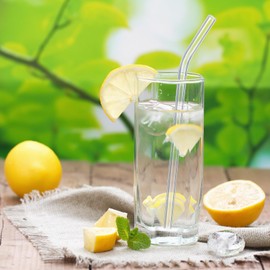 Ziliny 200 Pcs Curved Glass Straws Bulk 8" x 8 mm long Reusable Glass Smoothie Straws Clear Drinking Travel Bent Glass Straws for Bottles Milkshakes Juice Hot Cold Drink