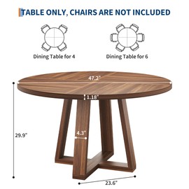 IDEALHOUSE Round Dining Table for 4-6 People, 47 Inch Wooden Kitchen Tablewith Pedestal Base, Circle Dining Table for Dining Room, Living Room (TableOnly)