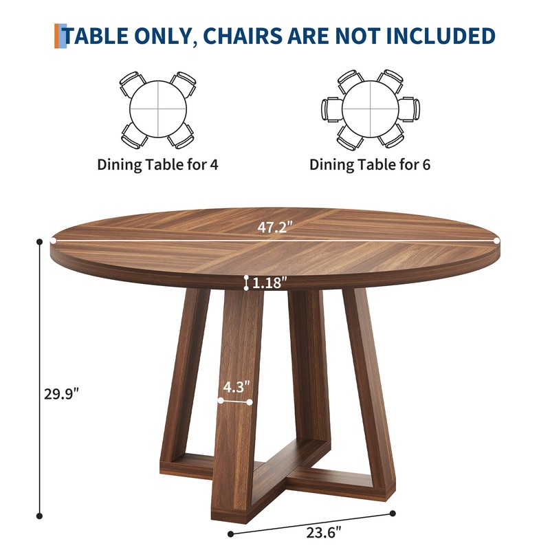IDEALHOUSE Round Dining Table for 4-6 People, 47 Inch Wooden