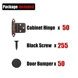 JQK 3/8 Inch Inset Cabinet Door Hinges Oil Rubbed Bronze, 50 Pack 25 Pairs Flush Face Mount Cupboard Self-Closing Kitchen Cabinet Hardware Hinges with Door Bumper, CH201-ORB-P50