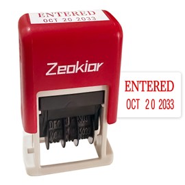 Zeokiar Date Office Stamp, Self Inking Rubber Entered Stamp (0.78'' x 0.35''), 13 Years of Dates, Pocket Size Business Stamp, Red Ink