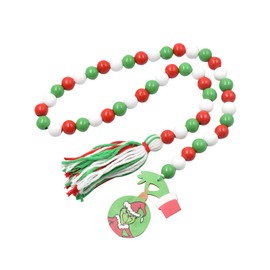 Christmas Grin-ch Wood Bead Garland, Cartoon Character Grin-ch Wooden Beads Garland Christmas Garland, Grin-ch Christmas Decorations Christmas Decor Bathroom Decor Red Wood Bead Garland