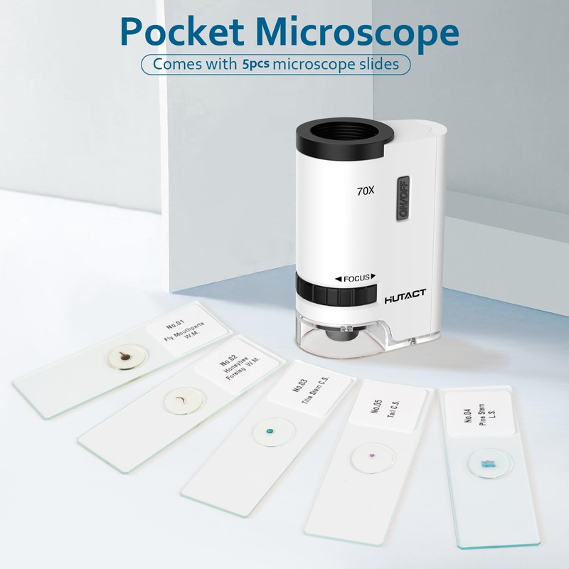 HUTACT 70 x Pocket Microscope for Kids, Portable Mini Handheld