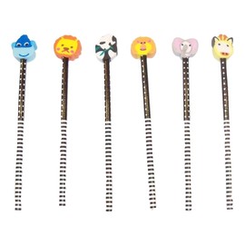 Meggan's Warehouse Animal Shaped Pencil Top Erasers with Pencils ~ Set of 6 Exotic Animals (Elephant, Lioin, Giraffe, Panda Bear, Monkey, Tiger)