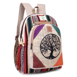 KayJayStyles Natural Handmade Large Multi Pocket Hemp Nepal Backpack (Tree Of Life)