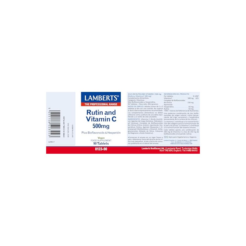 Lamberts Rutin & Vitamin C 500mg Tablets – with Bioflavonoids