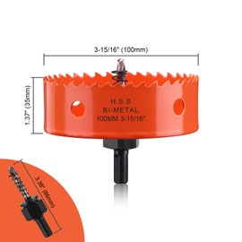 Hole Saw 100mm, Hole Saw with Drill Bit for Wood, Orange Bi-Metal Hole Cutter Smooth Cutting for Soft Metal, Drywall and Plastic