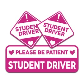 Sticky Expressions | (3 Pcs) Student Driver Stickers for Car – Strong Adhesive, Waterproof and UV Resistant Cute Student Driver Sticker. Perfectly Sized New Driver Stickers for Maximum Safety