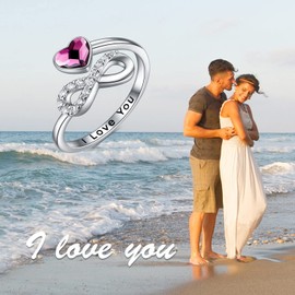 TOUPOP Infinity Rings for Women 925 Sterling Silver Rings for Women I Love You Ring with Crystal White Gold Plated Adjustable Ring Jewellery Gifts for Women, Crystal, Crystal
