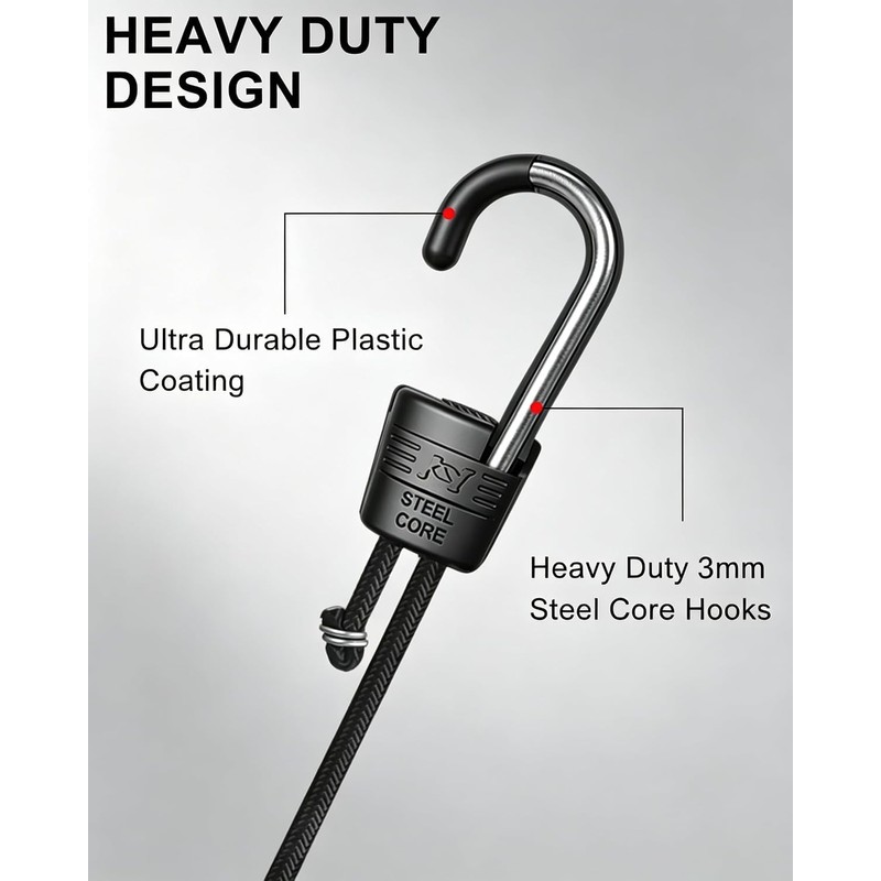 5 Pack 150cm (59 Inch) Adjustable Bungee Cords with Hooks