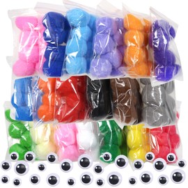TOAOB 252pcs Assorted Pom Poms 4cm Multicolor Fuzzy Pompoms Balls with Wiggly Eyes for DIY Crafts Decorations ﻿