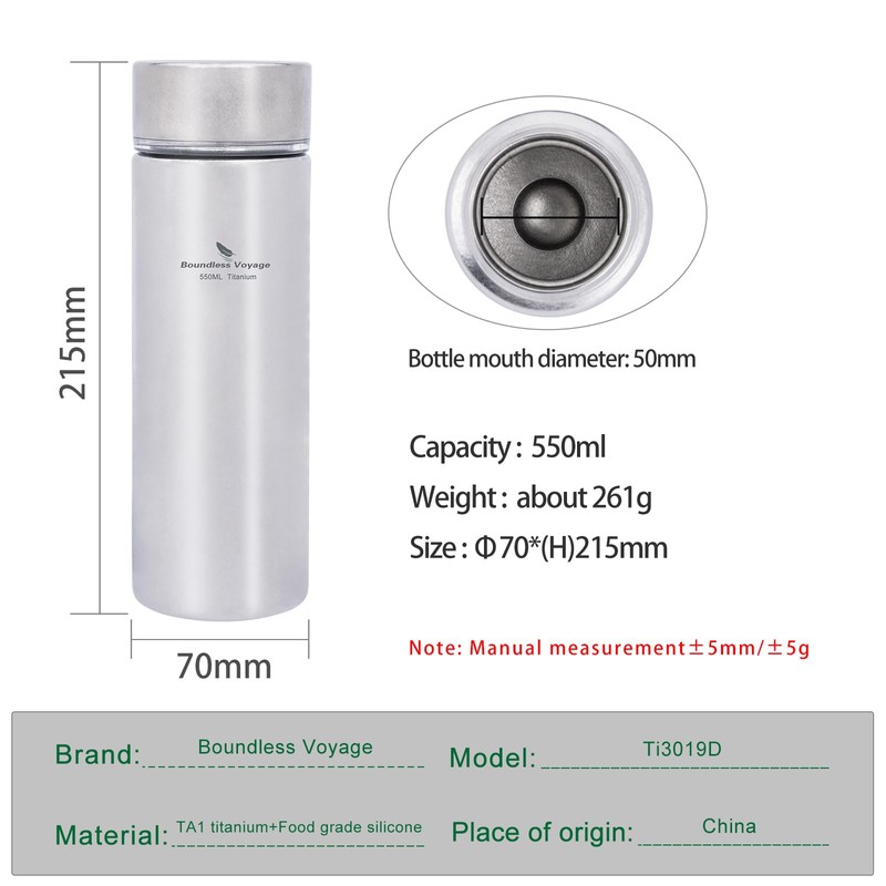 Boundless Voyage Titanium Thermos Bottle with Tea Filter Double-Walled Insulated