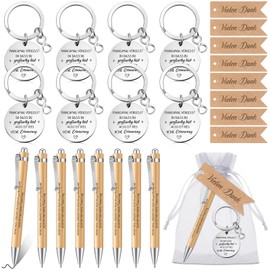Dianelhall 8 Sets Thank You Gifts Inspirational Wooden Ballpoint Pen Motivational Keyring with Gauze Bag Thank You Day Farewell Gifts for Colleagues Employees Teachers Students Office, Colour: as