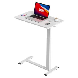 Adjustable Height Side Table, Hospital Table Over Bed for Home Use Swivel, Overbed Bedside Table with Wheels, Pneumatic Moveable Bed Desk, Hospital Table with Wheels, Moveable Rolling Computer Table