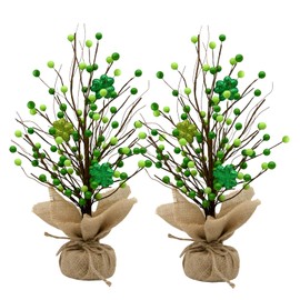 nuvagiki 2 Pack St. Patricks Day Trees Decorations - 16inch Irish Berry Shamrock Tree Decorations, St. Patrick's Day Tabletop Tree Decor and Centerpiece Ideas