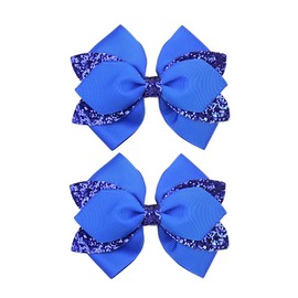 4.3-inch Glitter Sequins Bow Hair Clips Girls Sparkly Ribbon Bow Cheer Barrettes Alligator Hairpins for Baby Girls, Toddler, Kids and Teens Accessories Gift Set of 2 (Royal Blue)