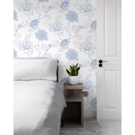 Guvana 17.32"x 197" Blue and White Wallpaper Floral Peel and Stick Wallpaper Morden Contact Paper Blue Large Flower Self Adhesive Waterproof Wall Paper for Living Room Bathroom Decor