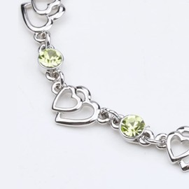 Green Diamond Elements Crystal Bracelet Women's Silver 925 Bracelets Heart Love Gift for Mother's Day / Anniversary / Valentine's Day Gift for Women, Sterling Silver
