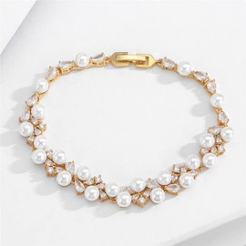 GOLDPAR 14K Gold Freshwater Pearl Bracelet, Moissanite Pearl Bracelet, Birthday Gift for Mother, Wife, Girlfriend, Mother's Day Gift (P-0042)