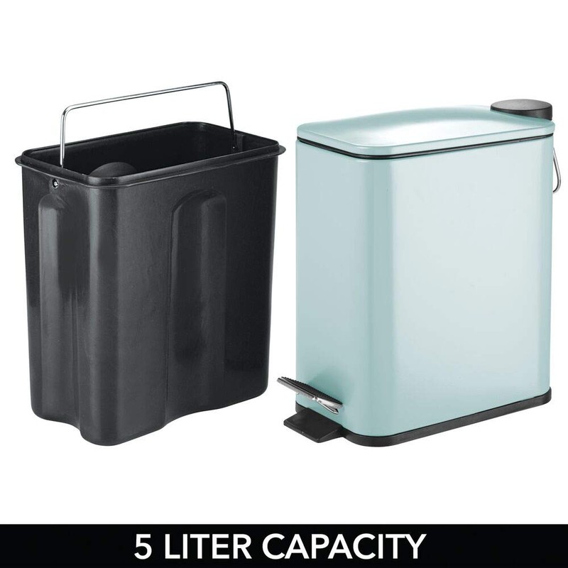 mDesign Slim Metal Rectangle 1.3 Gallon Trash Can with Step