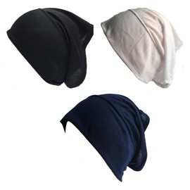 Shoes Lane New Pack of 3 Tube Assorted Colour Under Hijab Tube Bonnet Cap Head Cover (Black-White-Navy)