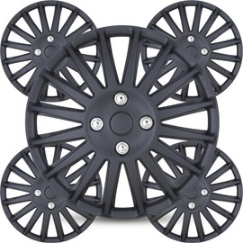 Winjet Universal 15 Inch Black Matte Hub caps Wheel Covers for Cars Set of 4 Fits Most Cars Hubcaps for Car Truck SUV Accessories (15 Inch Hubcaps Set of 4)