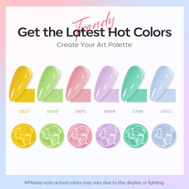 modelones Spring Gel Nail Polish Set, 6 Colors Pastel Yellow Green Pink Purple Blue Shades Pale Macaron Light Colors Valentines Day Nail Art Gel Design for Women Girl Nail Lovers Gift Salon DIY