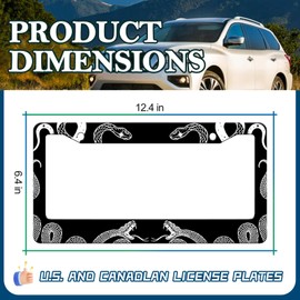 HCSS Black and White Snake Crawling License Plate Frame Aluminum Metal Rust-Proof Waterproof Gothic License Plate Holder for Front and Rear License Plate Cover for Men Women 12x6 Inch