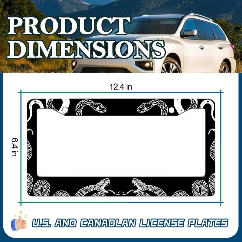 HCSS Black and White Snake Crawling License Plate Frame Aluminum