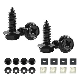 YALOK Anti Theft License Plate Screws Kits 4Sets Rustproof Stainless Steel Car Tag Plate Mounting Hardware, M6 (1/4") Tamper Proof Fastener Nut, Caps Cover for Front Rear Frame Holder (Cross-Black)