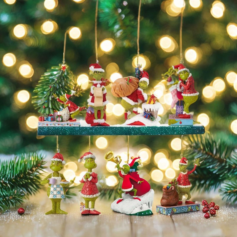 Grinch Christmas Ornament Decorations, 8PCS Stocking Cap Funny Santa Ornament