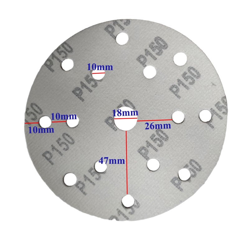 HOTCKB 50-Piece Sandpaper Discs Diameter 150 mm Velcro 15 Hole