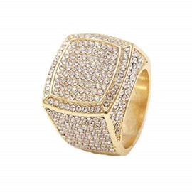 Charles Raymond Bling Bling Hip Hop Iced Out Luxury BIG Oversize Men's Ring - 444 (Gold, 9)