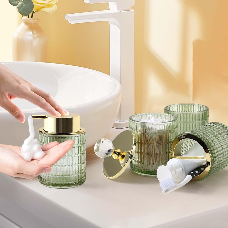 DASITON Bathroom Accessories Set,4Pcs Glass Bathroom Counter Set with Foaming