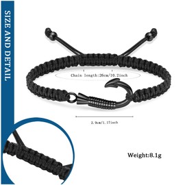 constantlife Cremation Jewelry Urn Bracelet for Ashes Stainless Steel Fish Hook Braided Rope Adjustable Bangle Keepsake Human Pet Memorial Gift (Black)