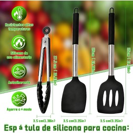 Resistente al Calor Palas de Silicona para Cocina, Sólido y lou'shao Silicona palas de Cocina, Sartén Antiadherente, Viene con una Pinza para Alimentos Anti Escaldaduras para Sartenes, ETC