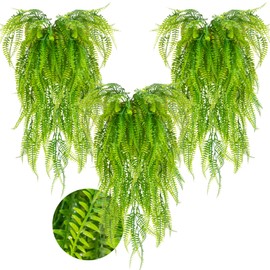 RAINFLOW 3PCS Fake Plants Artificial Ivy Vine Faux Boston Fern Fake Greenery Faux Plants – Artificial Plants Indoor Fake Vines Fake Hanging Ferns for Porch Wall Indoor Outside Home Garden Patio
