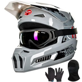 ILM Youth Dirt Bike Helmets Kids ATV Helmet Motorcross BMX Off Road Motorbike with Goggles Gloves Mask DOT Model MT601Y (Angry Face, Youth-XLarge)