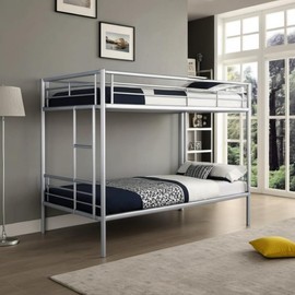 UOCFYK Bunk Bed Twin Over Twin with 2 Ladder and Full-Length Guardrail for Kids Boys Girls,Noise Free,No Boxing Spring Needed, Silver