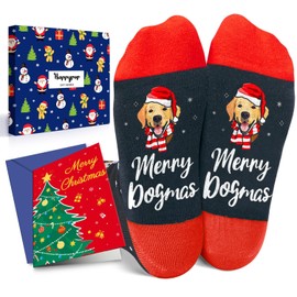 HAPPYPOP Christmas Dog Gifts Dog Lover Socks - Kids Socks 10-12 Years Old, Dog Stockings Doggie Gifts With Greeting Card