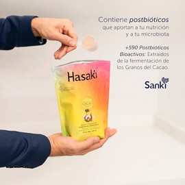 Hasaki Sanki - Suplemento Alimenticio con Postbióticos de Cacao, Proteína, Probióticos, Vitaminas y Minerales, Vainilla, Flora Intestinal, 560 gr