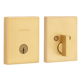 Kwikset San Clemente Deadbolt Lock, Satin Brass Rectangle Exterior Keyed Front Entry Door, Pick Resistant SmartKey Rekey Security, Single Cylinder Dead Bolt, with Microban Protection