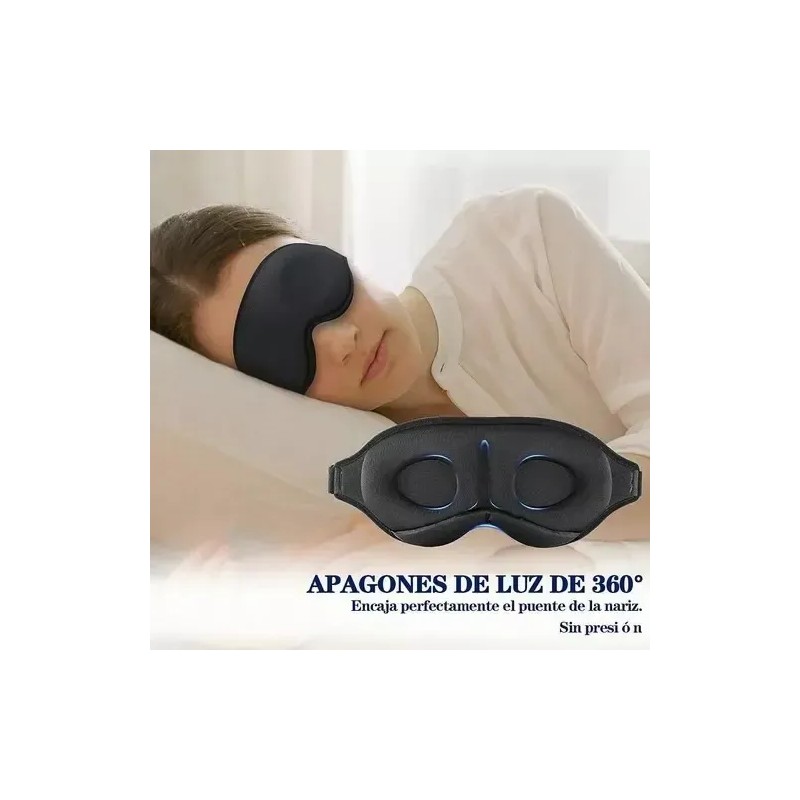 Antifaz 3D Ajustable Negro Transpirable con Tapones para Oídos