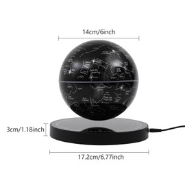 Magnetic Levitation Rotating Globe 6 Inch 5W Levitating Floating Globe with LED Light 16 Colors World Globes for Bedroom Living Rooms Study Room Classrooms Office, Black
