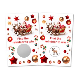 RokAPary Reindeer Christmas Party Game Scratch Off, Find The Reindeer Easy to Play Silly Games, Fun Idea, Ice Breaker Activity. Raffle Cards, Set of 40 Cards, Merry Christmas. Made in USA