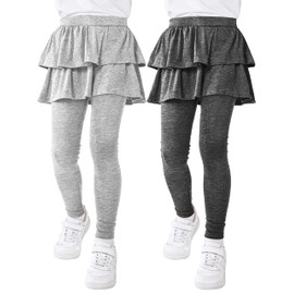 Resinta 2 Pack Girls Pants School Uniform Pants Warm Leggings Stretchy Ruffle Leggings with Skirt 4-14 Years