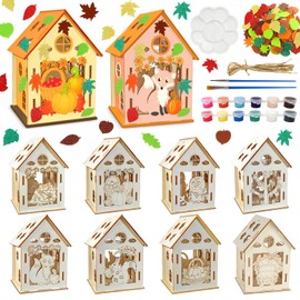Tccydm 8 Pieces Autumn Craft Set Children, Autumn House Crafts with Children, DIY Wooden House Painting & Crafts, Creative Set Autumn with Autumn Motifs, Wooden Craft Set for Girls and Boys, Autumn