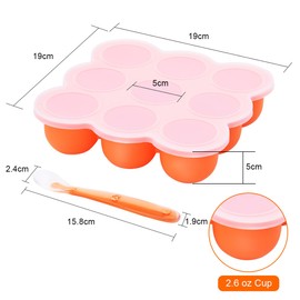 Babynahrung Einfrieren Behälter, Silikon Babybrei Aufbewahrung mit Silikondeckel, Gefriertabletts für Babynahrung BPA-frei, von Muttermilch, Kräutern, Saucen, Eiswürfeln, 9 x 75ml - Orange