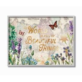 Stupell Industries Beautiful Things Globe Map Flower Word, Design by Ophelia and Company Wall Art, 16 x 20, Grey Framed
